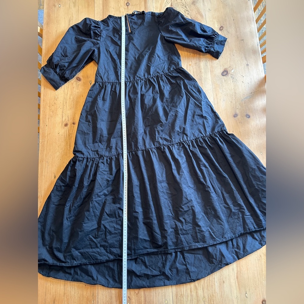 Gorgeous Black Zara long voluminous oversized puffed sleeves maxi dress XS.